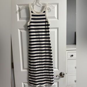 Mother Move It The Chin Ups Midi Tank Dress  Blue White Stripe Ribbed Size Small